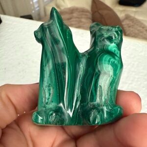 Green Malachite Cats Figurine Carved